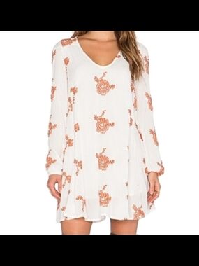 Free People White Mini Dress with Rust Floral Print